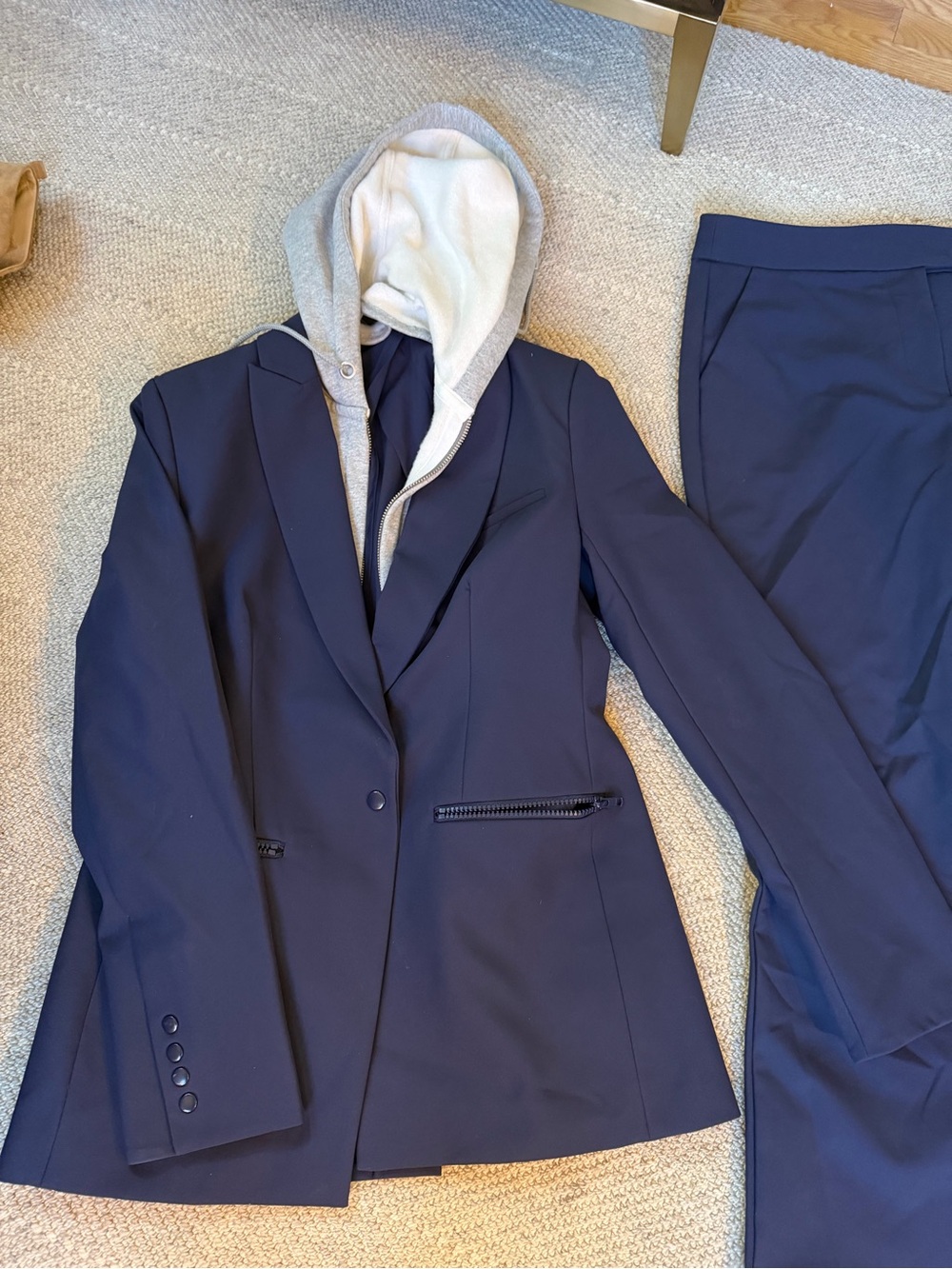 Quince Scuba 3-Piece Navy Suit Set + Removable Hoodie Insert – Size 8